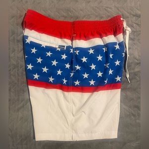 Chubbies Red, Blue, and White Swim Trunks